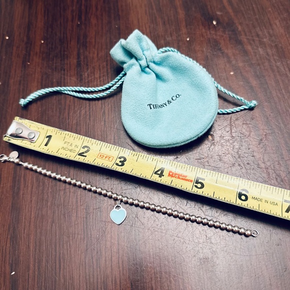 Tiffany mini beaded blue enamel heart bracelet silver - Picture 7 of 8